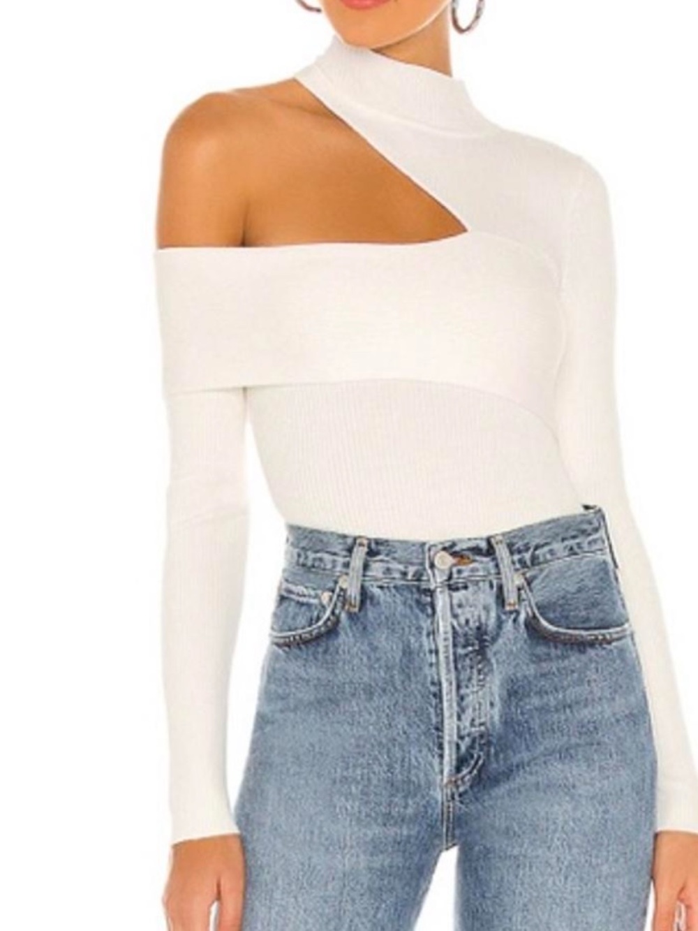 NRD revolve Asymmetric One-Shoulder White Ribbed Top